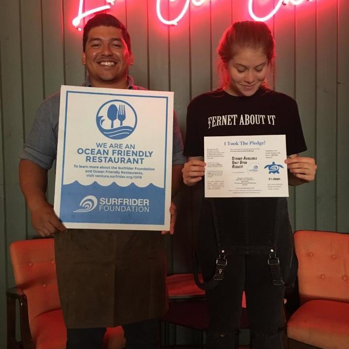 Ocean Friendly Restaurants receive marketing collateral, including window stickers, brochures, and bill inserts to promote their membership to customers